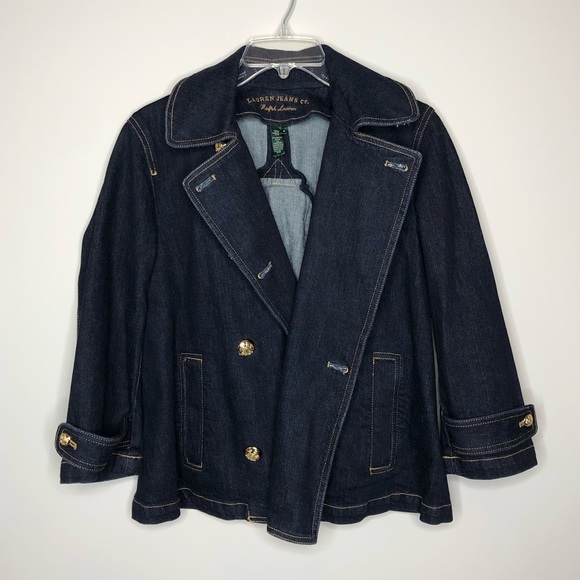 Vintage Lauren Jean Ralph Lauren Denim Jean Jacket Gold Buttons Dark Wash Medium - Picture 3 of 12